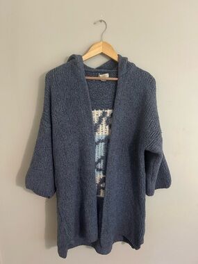 Open-Front Hooded Women's Cardigan Sweater - Dusty Blue